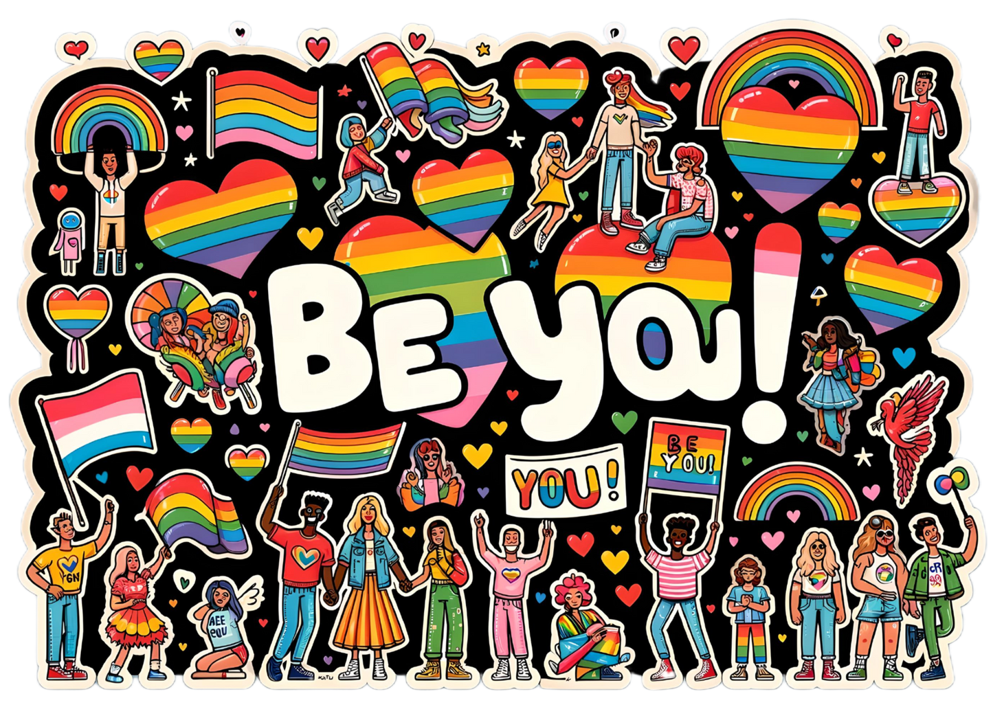 BE YOU! Stickers, LGBTQ Rainbow Stickers, Vinyl LGBT Gay Pride Stickers for Laptops, Water Bottles, Luggage, Scrapbooking