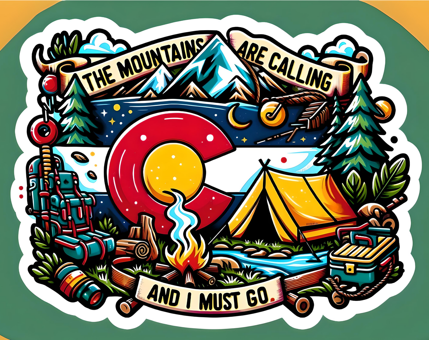 THE MOUNTAINS ARE CALLING & I MUST GO Camping Stickers,Waterproof Outdoor Hiking Adventure Stickers for Water bottles,laptop,Car,Luggage,Vinyl Nature Travel Stickers for Camper,Adults,Teens,Boys