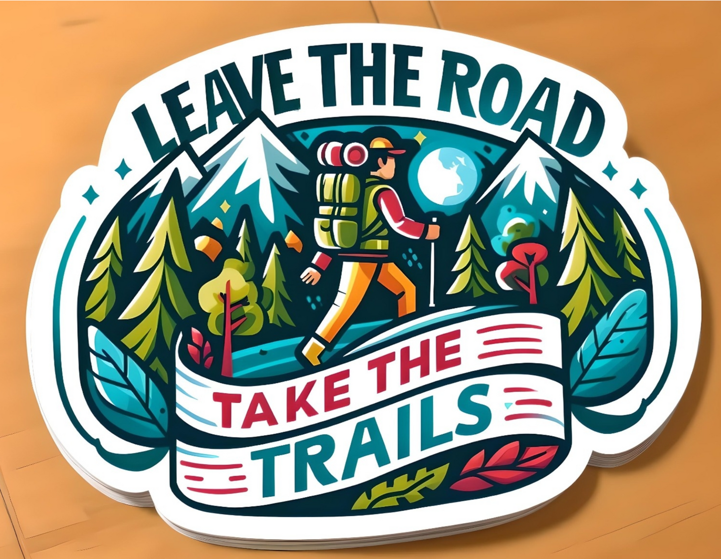 LEAVE THE ROAD TAKE THE TRAILS Camping Stickers,Waterproof Outdoor Hiking Adventure Stickers for Water bottles,laptop,Car,Luggage,Vinyl Nature Travel Stickers for Camper,Adults,Teens,Boys