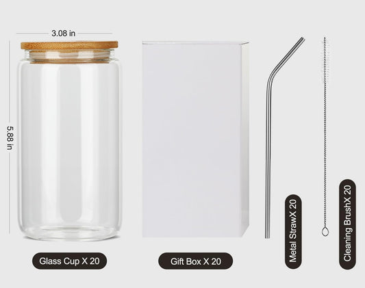 1 Pack Glass Cup, 16oz Drinking Glass with Bamboo Lid and Straw, Beer Glass Tumbler for Mojito Soda Smoothies Whiskey Iced Coffee Cocktail Tea Juice