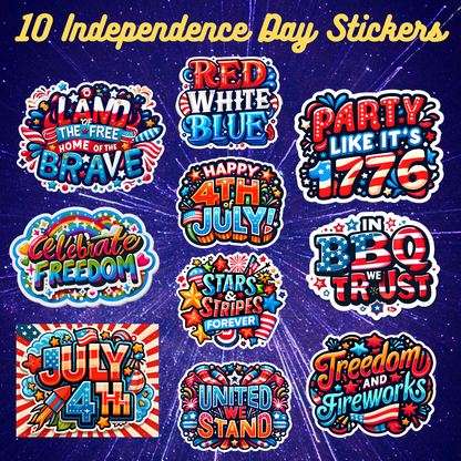10 PCS 4th of July Stickers Patriotic Stickers Vinyl Water-Repellent Memorial Day Decals for Laptop Water Bottle Decorations Independence Day Decorations